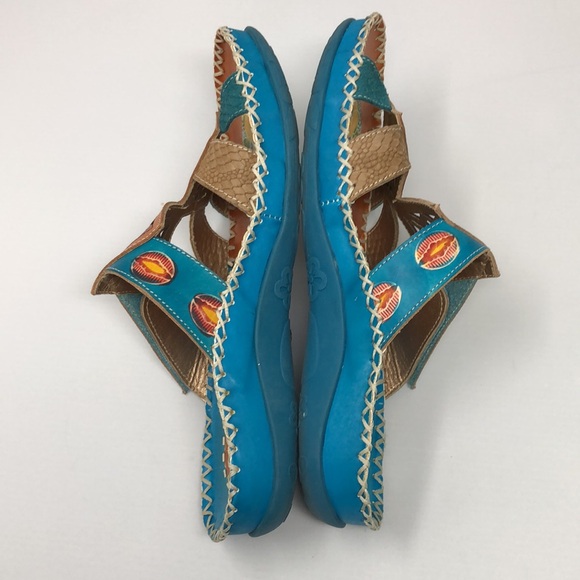 Elite By Corkys Slides Women’s Size 7 Four Points Leather Sandal Turquoise Artsy - Picture 8 of 16